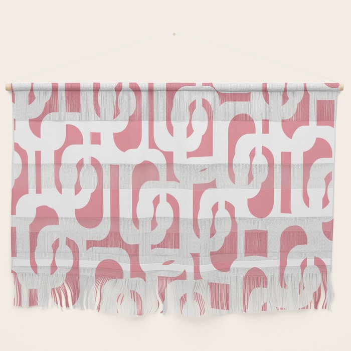 Mid Century Modern Loops Pattern in White on Pink Wall Hanging Gallery Image 1
