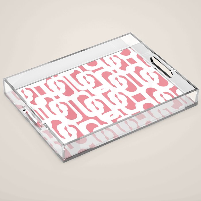 Mid Century Modern Loops Pattern in White on Pink Acrylic Tray Gallery Image 1