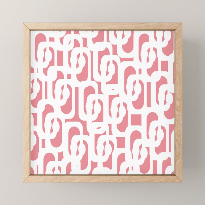 Mid Century Modern Loops Pattern in White on Pink Mini Art Print Gallery Image 1