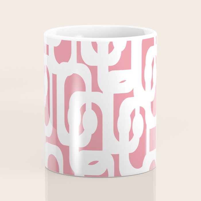 Mid Century Modern Loops Pattern in White on Pink Coffee Mug Gallery Image 4