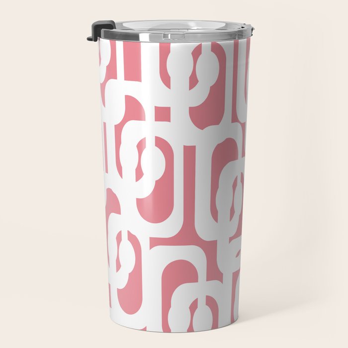 Mid Century Modern Loops Pattern in White on Pink Travel Mug Gallery Image 3