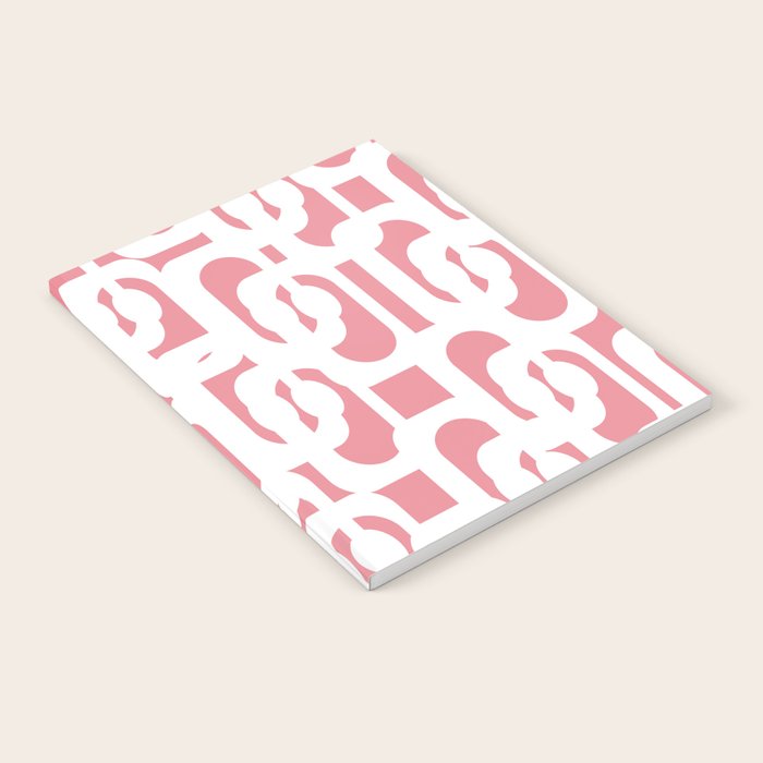 Mid Century Modern Loops Pattern in White on Pink Notebook Gallery Image 2