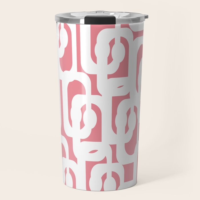 Mid Century Modern Loops Pattern in White on Pink Travel Mug Gallery Image 1