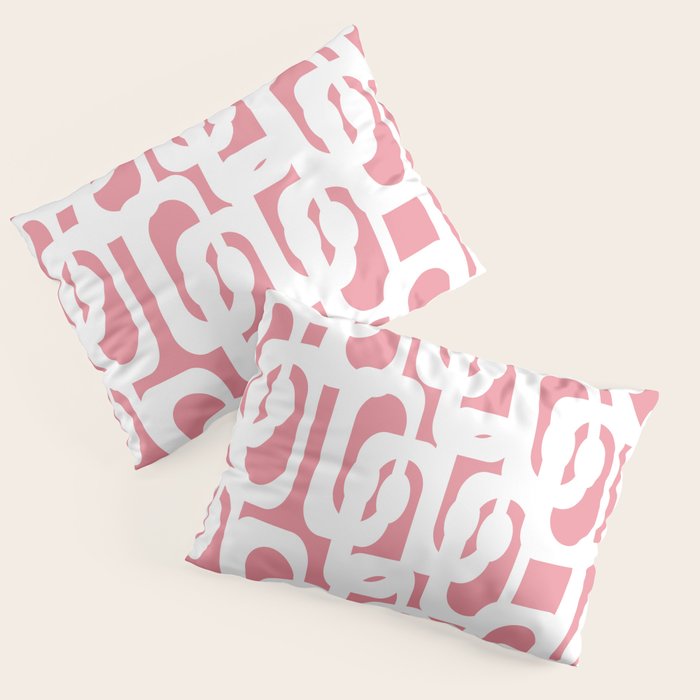 Mid Century Modern Loops Pattern in White on Pink Pillow Sham Gallery Image 3