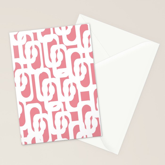 Mid Century Modern Loops Pattern in White on Pink Stationery Card Gallery Image 2