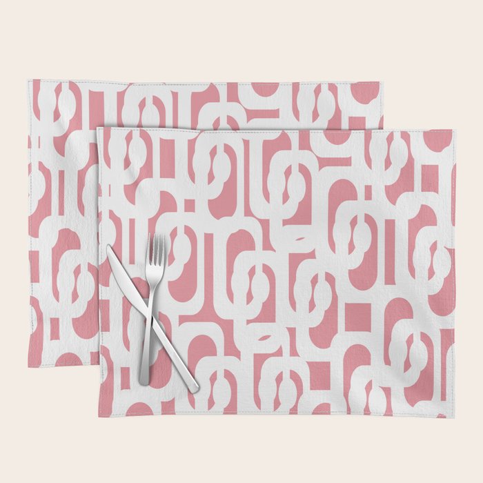 Mid Century Modern Loops Pattern in White on Pink Placemat Gallery Image 1