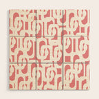Mid Century Modern Loops Pattern in White on Pink Wood Wall Art Gallery Image 1
