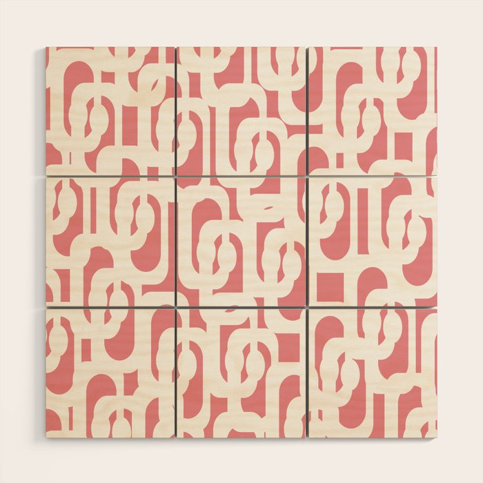 Mid Century Modern Loops Pattern in White on Pink Wood Wall Art Gallery Image 1
