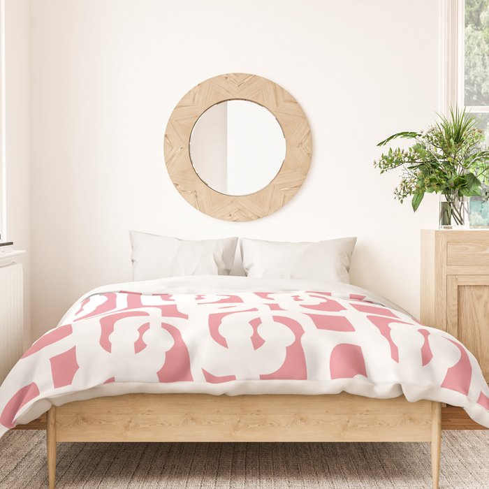 Mid Century Modern Loops Pattern in White on Pink Duvet Cover Gallery Image 3