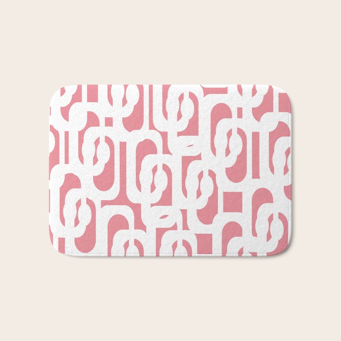 Mid Century Modern Loops Pattern in White on Pink Bath Mat Gallery Image 1