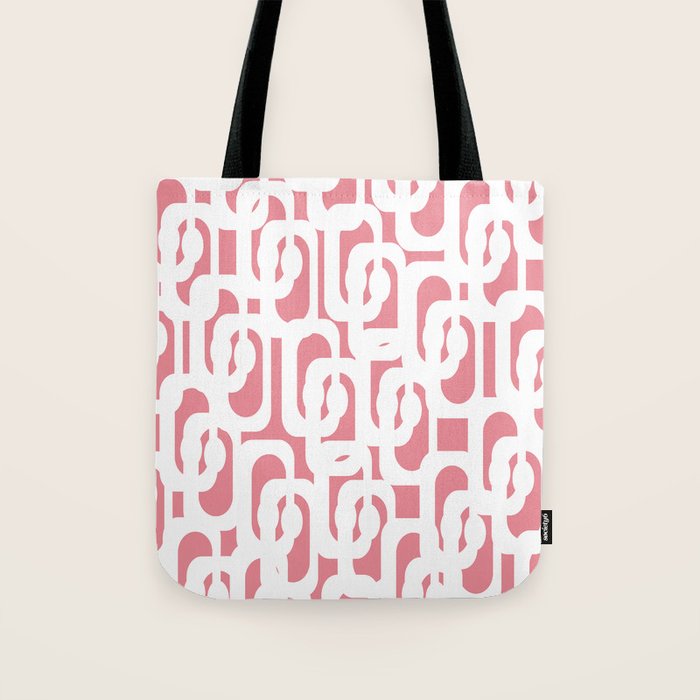 Mid Century Modern Loops Pattern in White on Pink Tote Bag Gallery Image 1