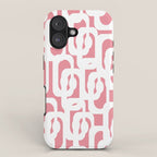Mid Century Modern Loops Pattern in White on Pink iPhone Case Gallery Image 1