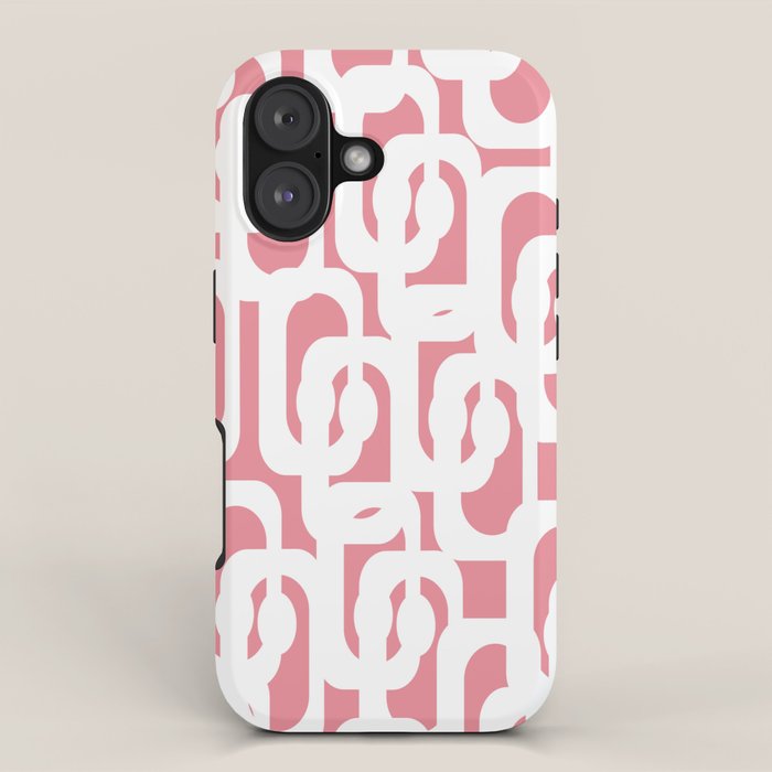 Mid Century Modern Loops Pattern in White on Pink iPhone Case Gallery Image 1