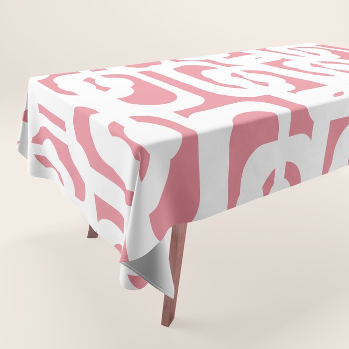 Mid Century Modern Loops Pattern in White on Pink Tablecloth Gallery Image 1
