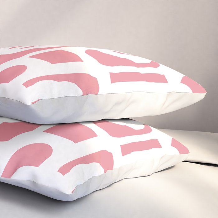 Mid Century Modern Loops Pattern in White on Pink Pillow Sham Gallery Image 3