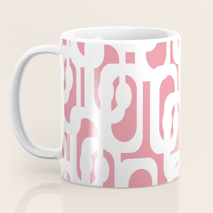 Mid Century Modern Loops Pattern in White on Pink Coffee Mug Gallery Image 3