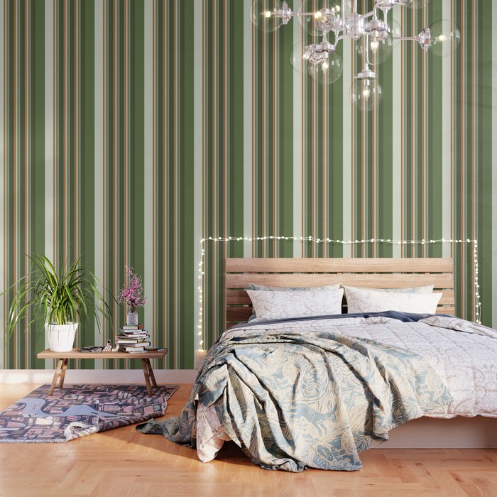 Sage Olive Green Stripes Wallpaper Gallery Image 3