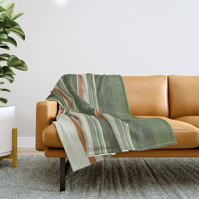 Sage Olive Green Stripes Throw Blanket Gallery Image 1