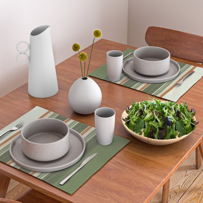 Sage Olive Green Stripes Placemat Gallery Image 2