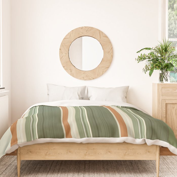 Sage Olive Green Stripes Duvet Cover Gallery Image 3