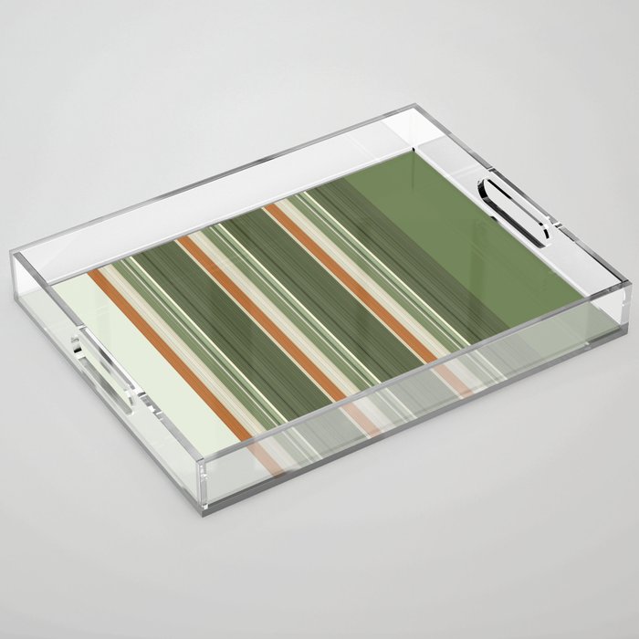 Sage Olive Green Stripes Acrylic Tray Gallery Image 1