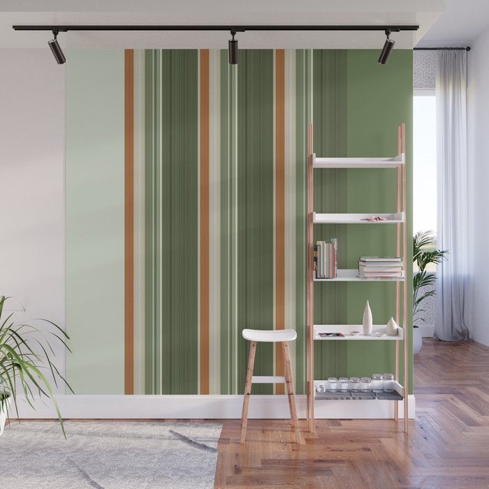 Sage Olive Green Stripes Wall Mural Gallery Image 1