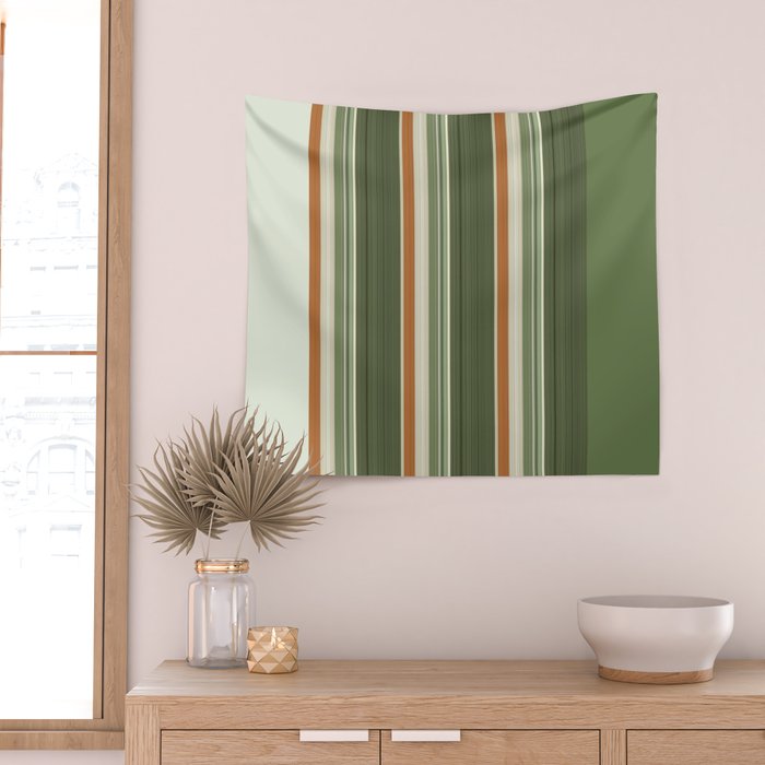 Sage Olive Green Stripes Wall Tapestry Gallery Image 2