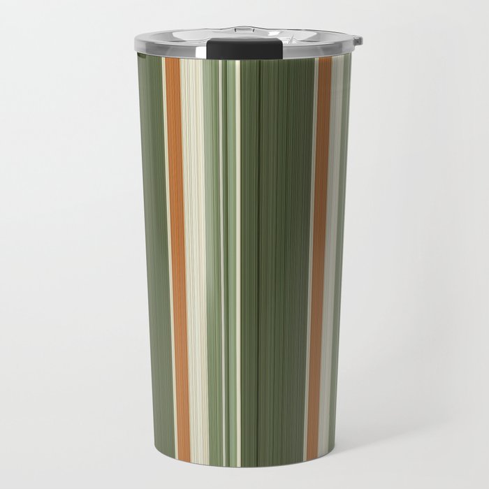 Sage Olive Green Stripes Travel Mug Gallery Image 1