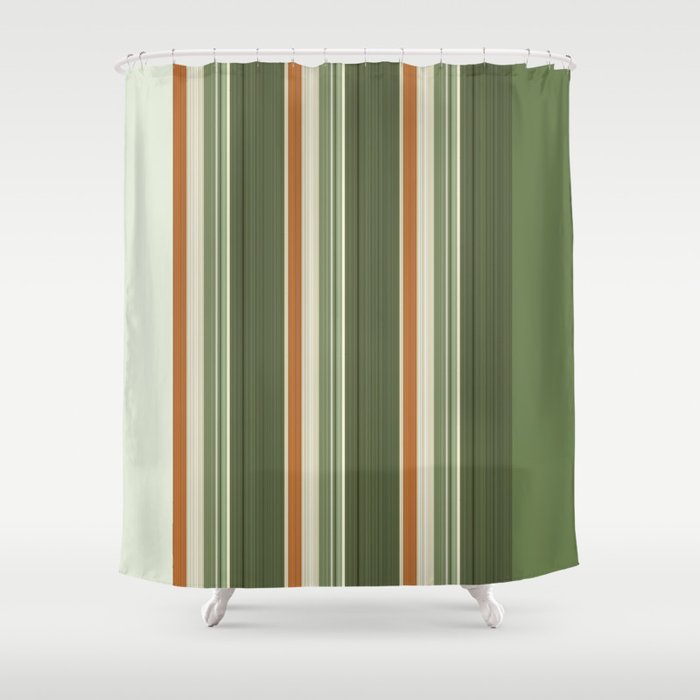 Sage Olive Green Stripes Shower Curtain Gallery Image 1