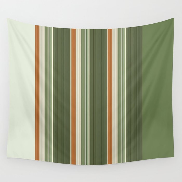 Sage Olive Green Stripes Wall Tapestry Gallery Image 1