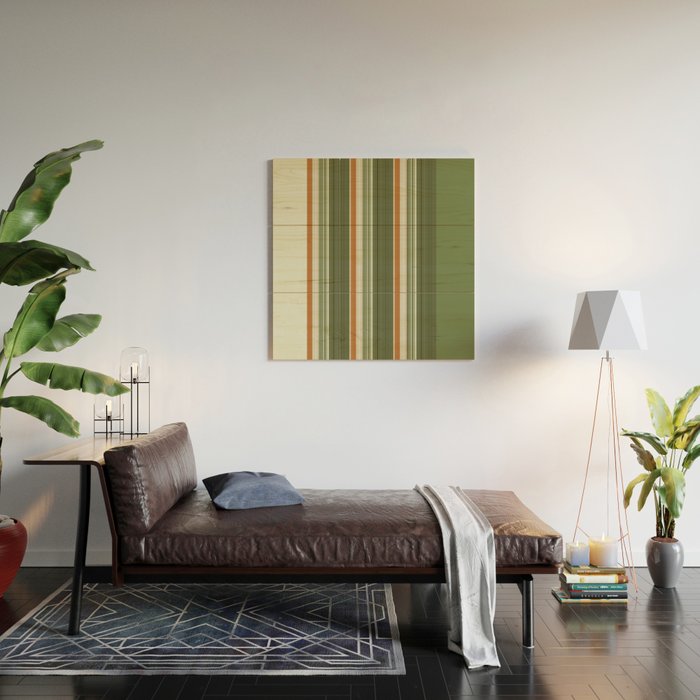 Sage Olive Green Stripes Wood Wall Art Gallery Image 2