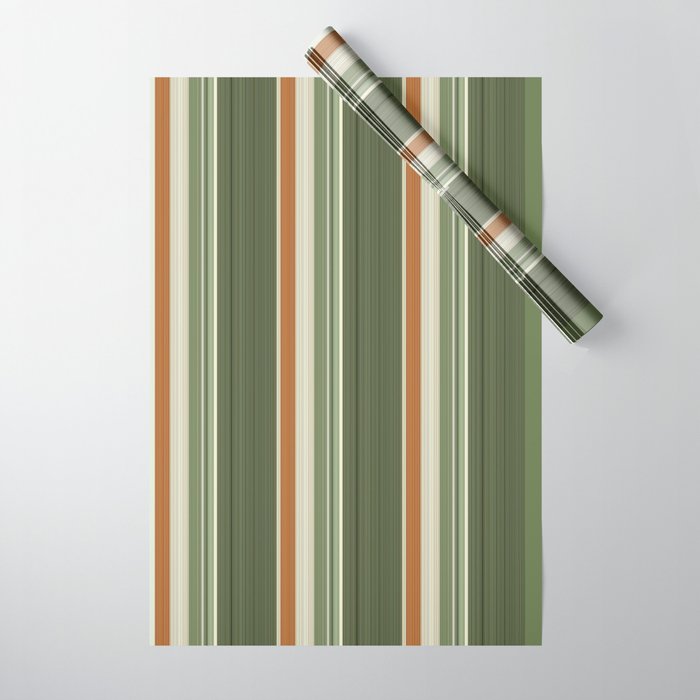 Sage Olive Green Stripes Wrapping Paper Gallery Image 1