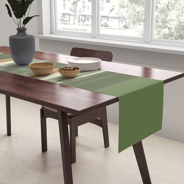 Sage Olive Green Stripes Table Runner Gallery Image 2