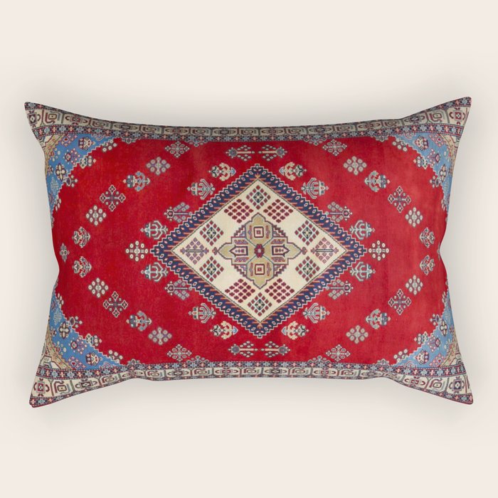 Red Diamond Blue Bluffs Kazak Persian Handmade Rugs  Rectangular Pillow Gallery Image 2