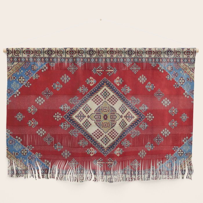 Red Diamond Blue Bluffs Kazak Persian Handmade Rugs  Wall Hanging Gallery Image 1