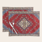 Red Diamond Blue Bluffs Kazak Persian Handmade Rugs  Placemat Gallery Image 1