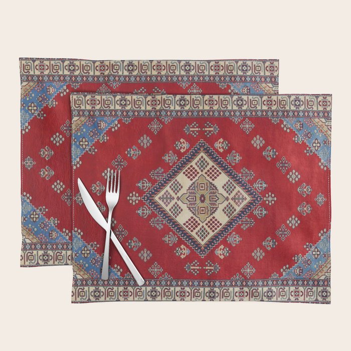 Red Diamond Blue Bluffs Kazak Persian Handmade Rugs  Placemat Gallery Image 1