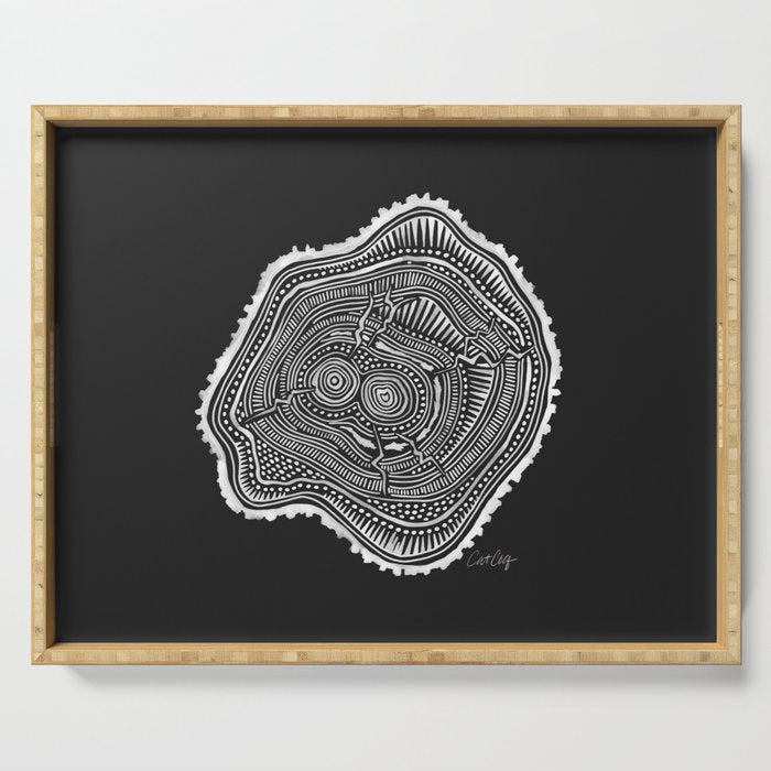 Peachleaf Willow â White on Black Serving Tray Gallery Image 1