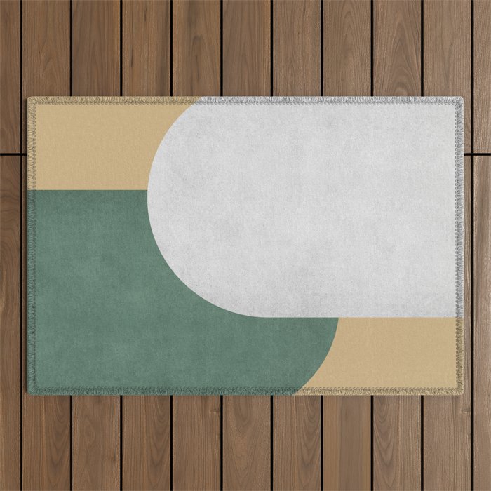 Halfmoon Colorblock - White Green on Gold Outdoor Rug Gallery Image 1