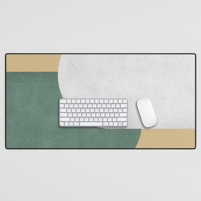 Halfmoon Colorblock - White Green on Gold Desk Mat Gallery Image 1