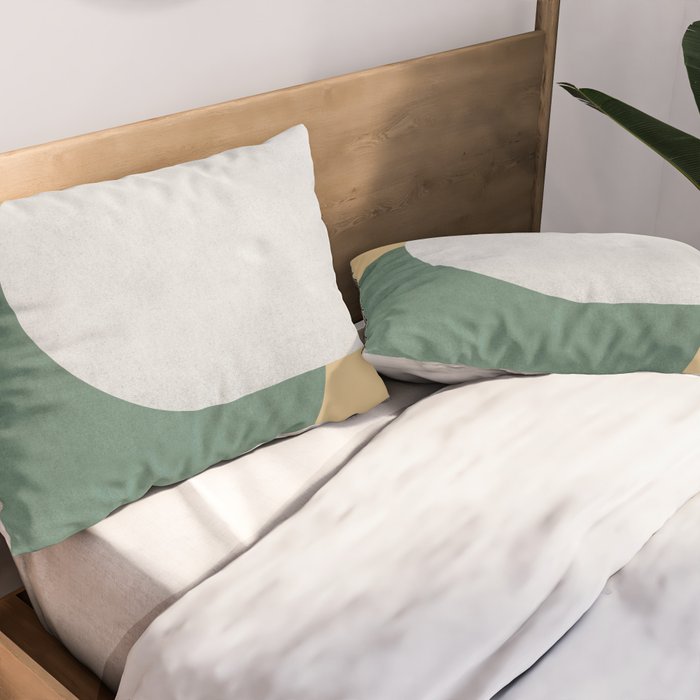 Halfmoon Colorblock - White Green on Gold Pillow Sham Gallery Image 2