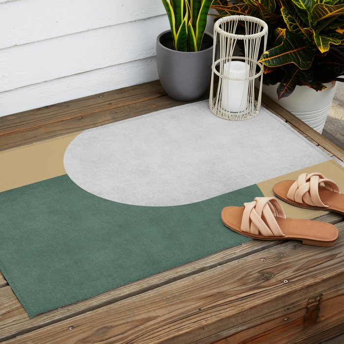 Halfmoon Colorblock - White Green on Gold Outdoor Rug Gallery Image 2