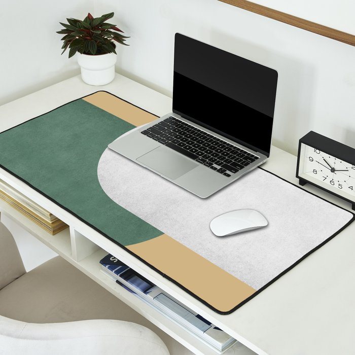 Halfmoon Colorblock - White Green on Gold Desk Mat Gallery Image 2