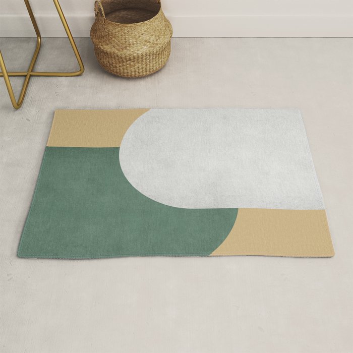 Halfmoon Colorblock - White Green on Gold Rug Gallery Image 1