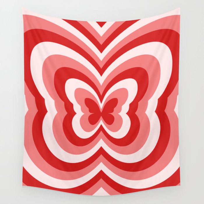 Retro 70s Butterfly in Red Wall Tapestry Gallery Image 4