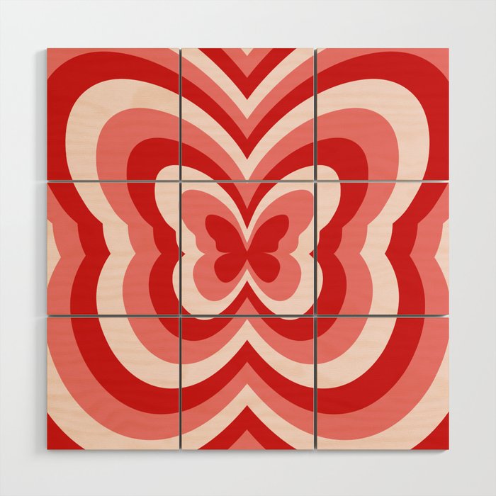 Retro 70s Butterfly in Red Wood Wall Art Gallery Image 1