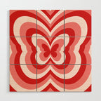 Retro 70s Butterfly in Red Wood Wall Art Gallery Image 1