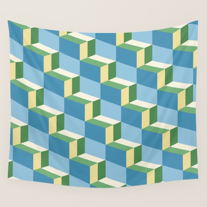 Cuboid Geometric Abstract Shapes Pattern XXVII Wall Tapestry Gallery Image 1