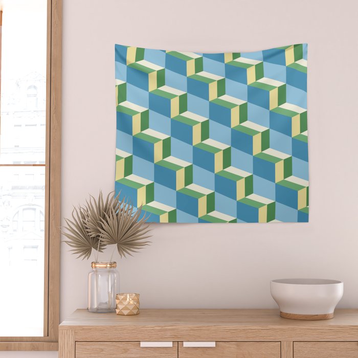 Cuboid Geometric Abstract Shapes Pattern XXVII Wall Tapestry Gallery Image 2