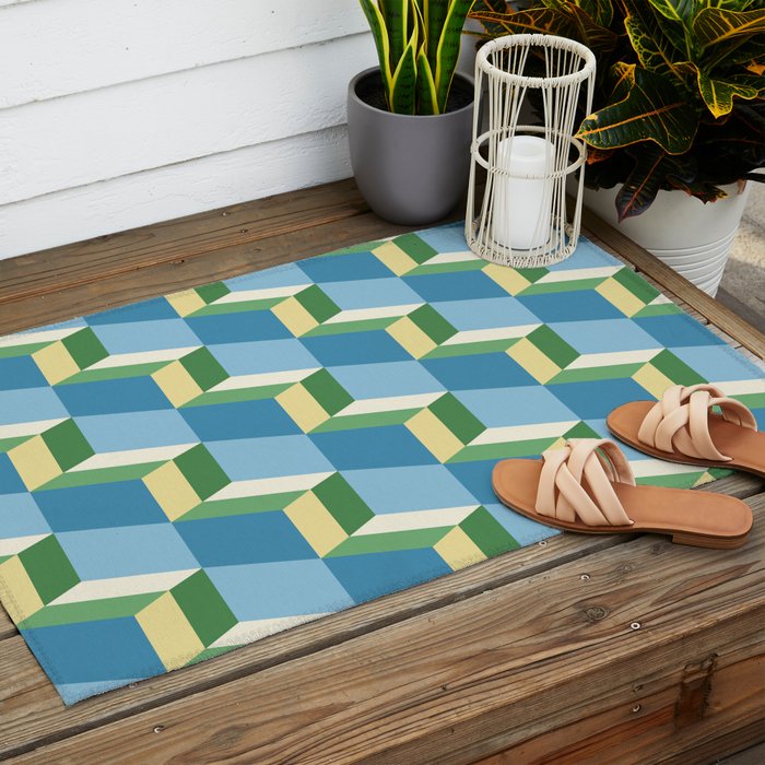 Cuboid Geometric Abstract Shapes Pattern XXVII Outdoor Rug Gallery Image 2